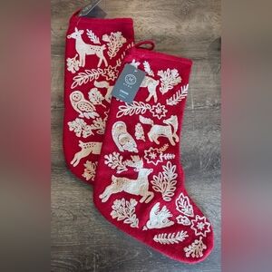 Martha Stewart Embroidered WOODLAND FOLK Christmas Stocking Set NWT